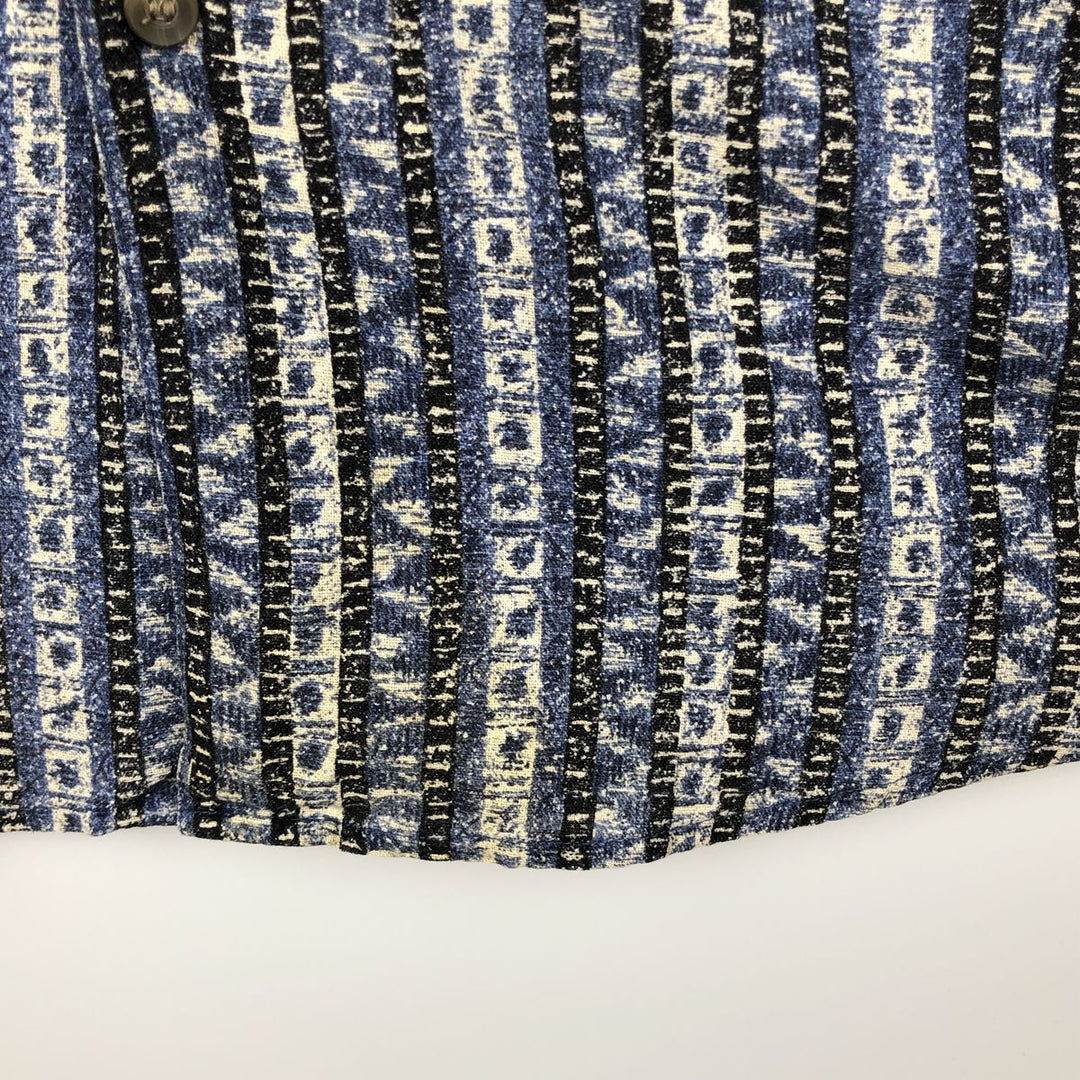 1990s-era David Taylor all-over print short-sleeved silk shirt, men's size L equivalent, vintage. silk blue type Vintage Second Hand