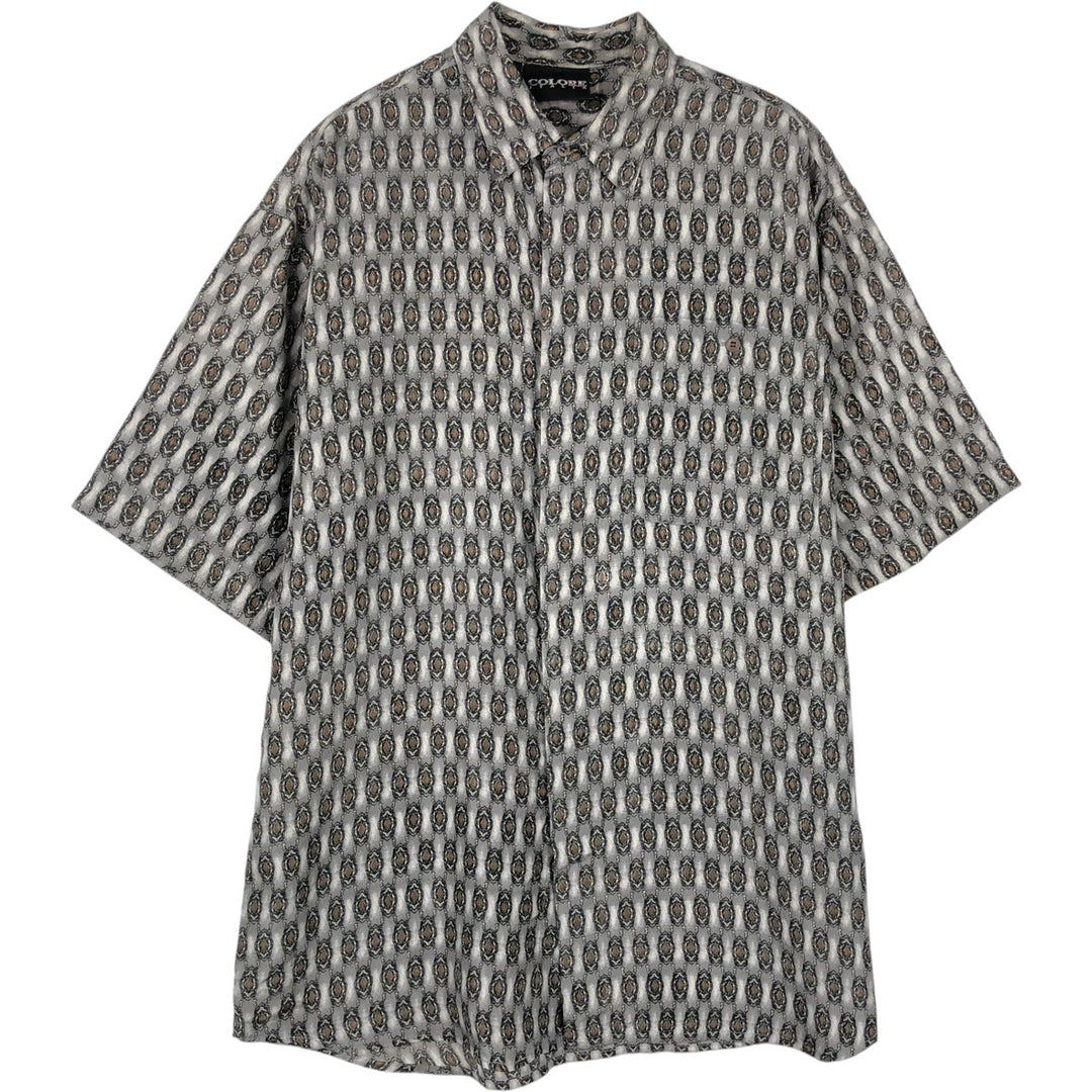COLORE all-over print short-sleeved silk shirt, men's size M. silk gray type Vintage Second Hand