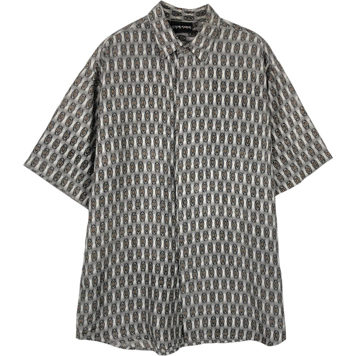 COLORE all-over print short-sleeved silk shirt, men's size M. silk gray type Vintage Second Hand