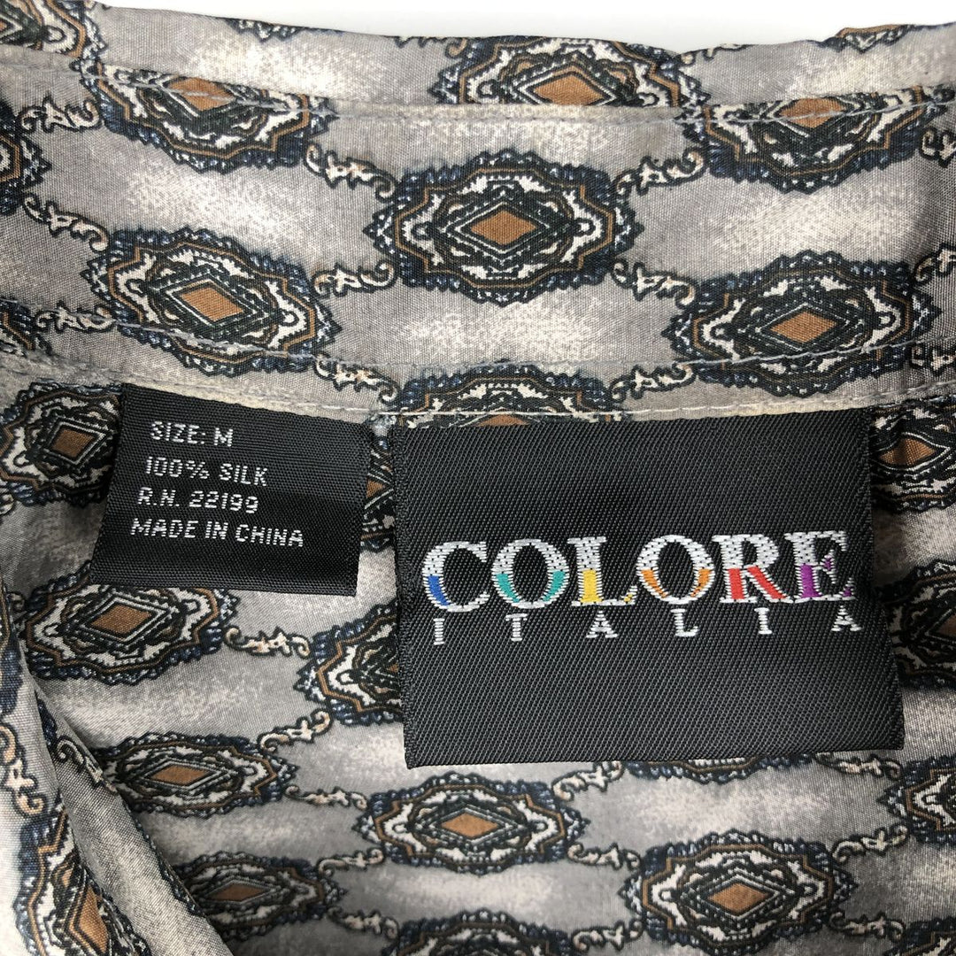COLORE all-over print short-sleeved silk shirt, men's size M. silk gray type Vintage Second Hand