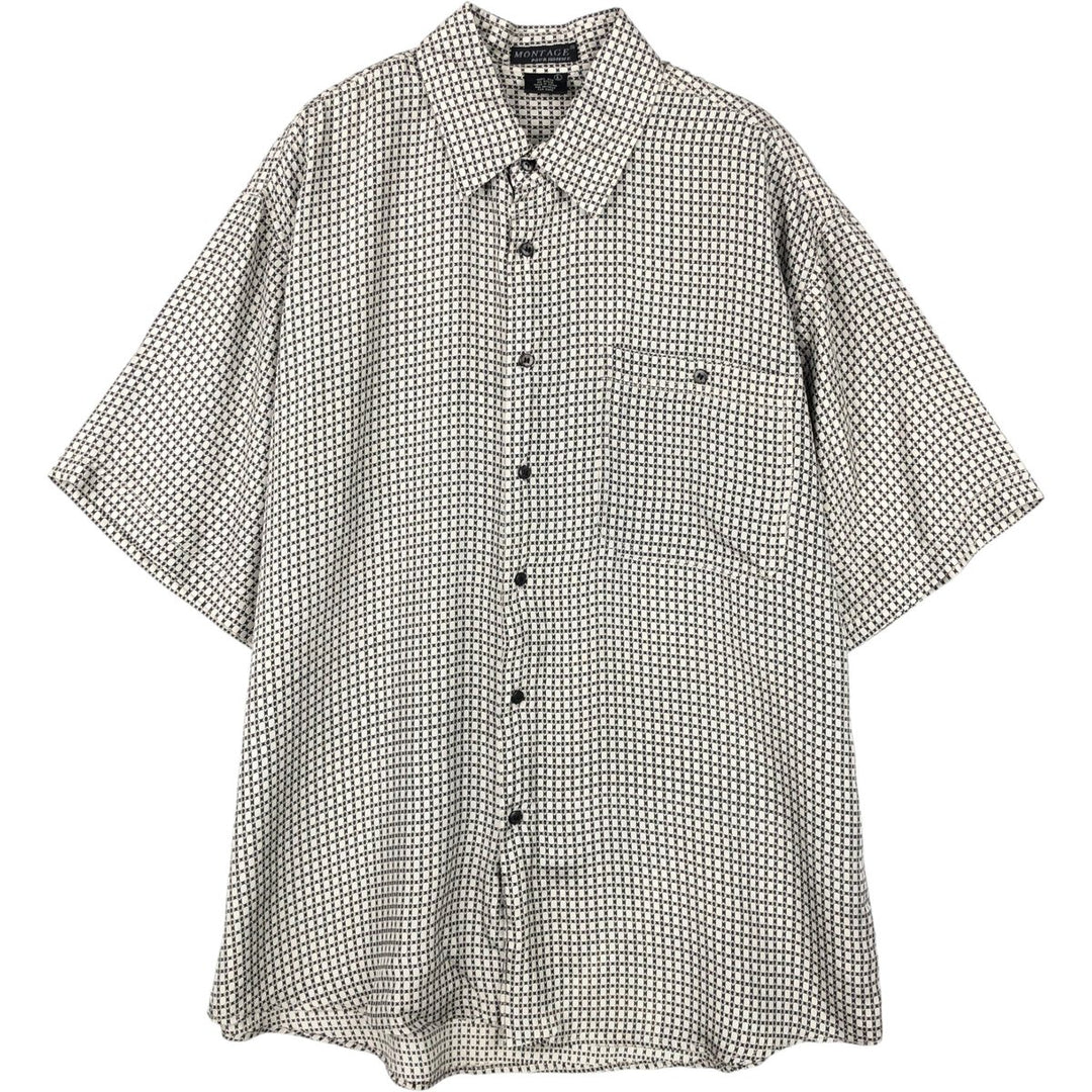 MONTAGE All-over print short-sleeved silk shirt, men's size L (approx.) silk gray type Vintage Second Hand