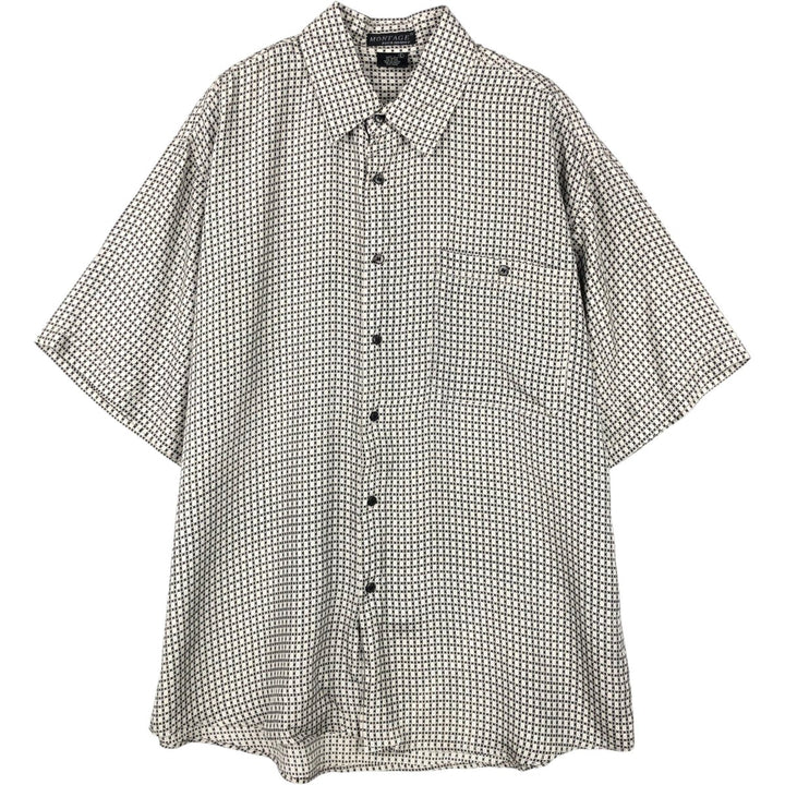 MONTAGE All-over print short-sleeved silk shirt, men's size L (approx.) silk gray type Vintage Second Hand