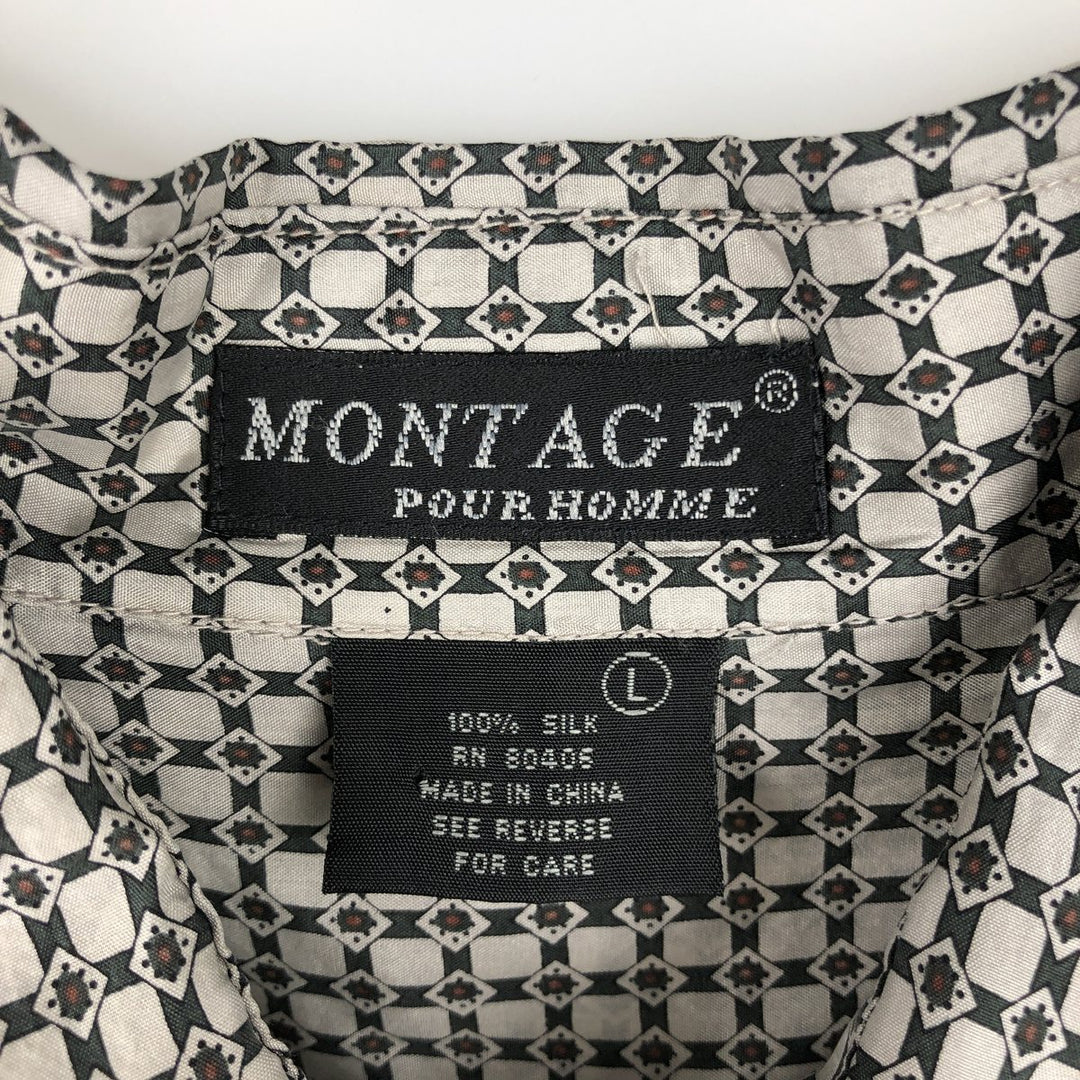 MONTAGE All-over print short-sleeved silk shirt, men's size L (approx.) silk gray type Vintage Second Hand