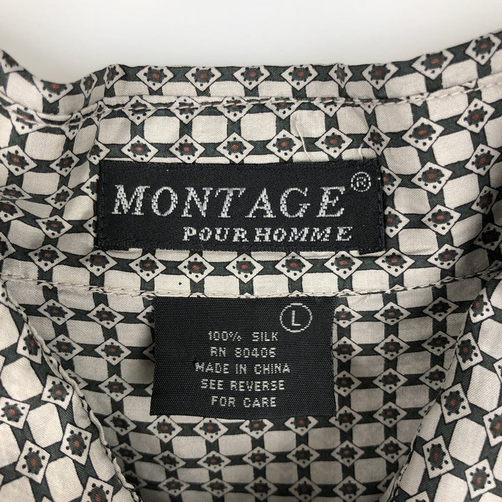 MONTAGE All-over print short-sleeved silk shirt, men's size L (approx.) silk gray type Vintage Second Hand