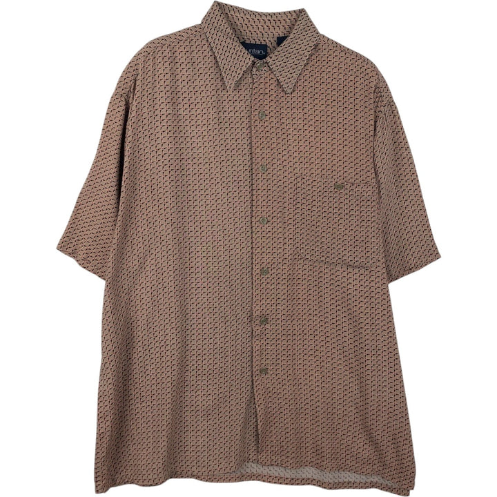 Puritan all-over geometric print short-sleeved rayon box shirt, men's size M equivalent. Rayon cheek Vintage Second Hand