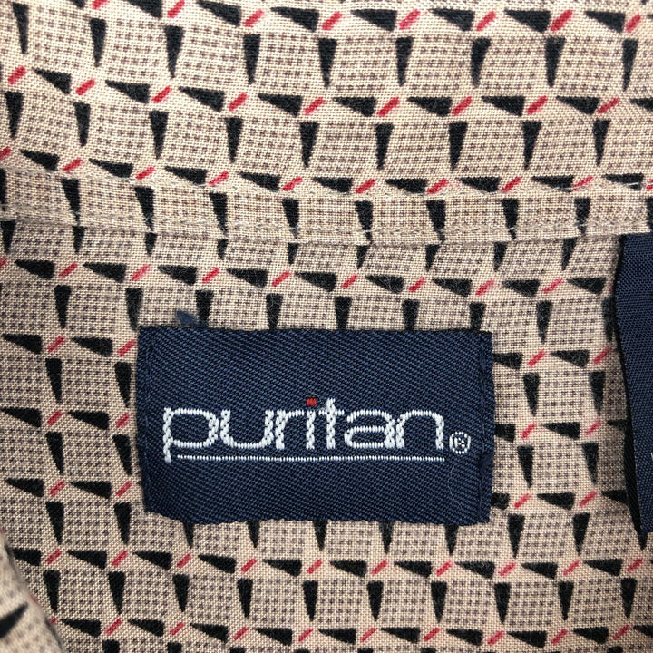 Puritan all-over geometric print short-sleeved rayon box shirt, men's size M equivalent. Rayon cheek Vintage Second Hand