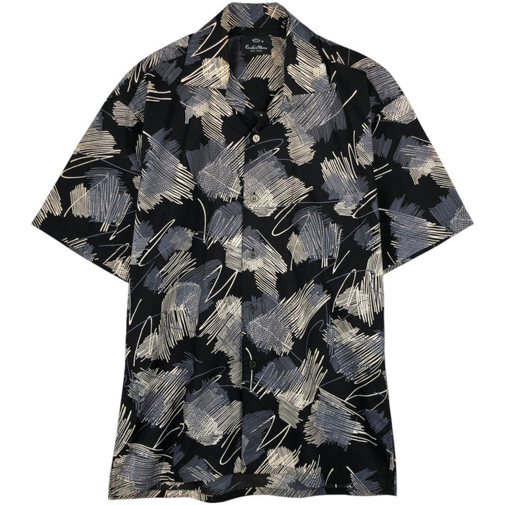 Countess Mara all-over print short-sleeved open-collar cotton shirt, men's size S. cotton black type Vintage Second Hand