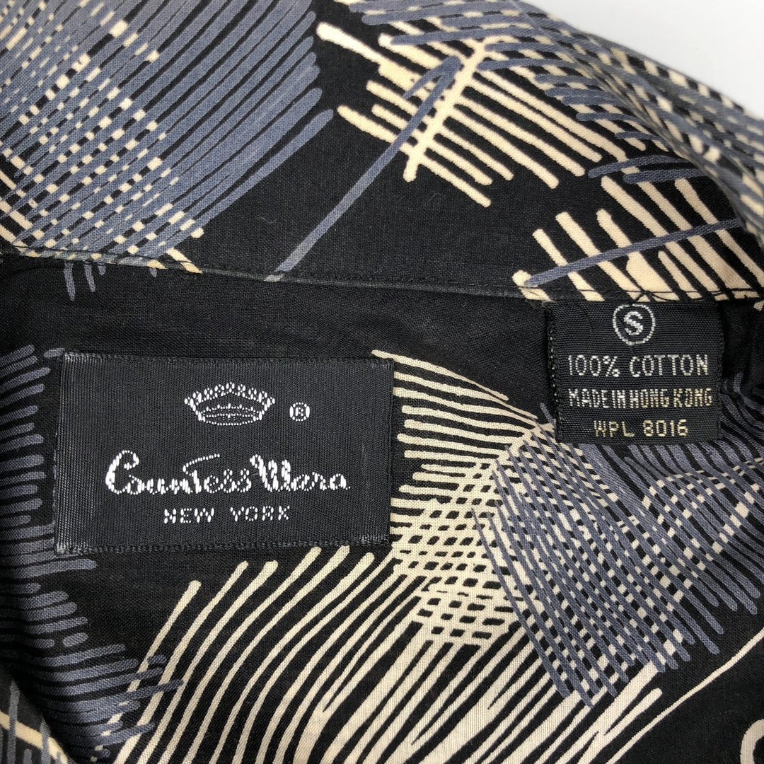 Countess Mara all-over print short-sleeved open-collar cotton shirt, men's size S. cotton black type Vintage Second Hand