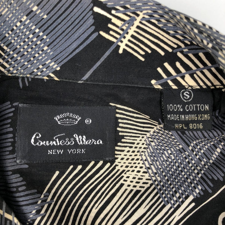 Countess Mara all-over print short-sleeved open-collar cotton shirt, men's size S. cotton black type Vintage Second Hand