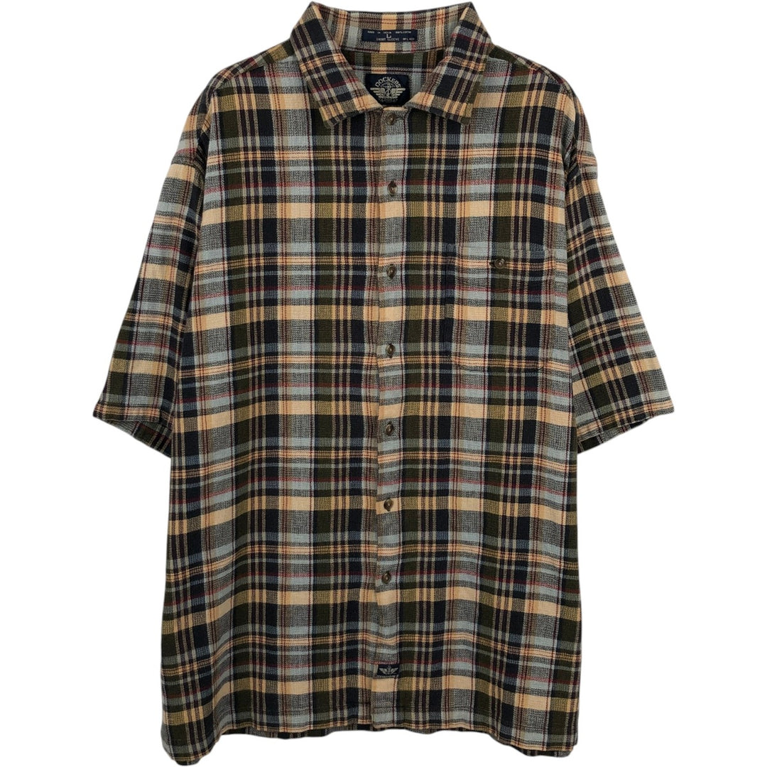 Dockers Short Sleeve Cotton Check Shirt, Box Shirt, Men's Size L cotton navy blue type Vintage Second Hand