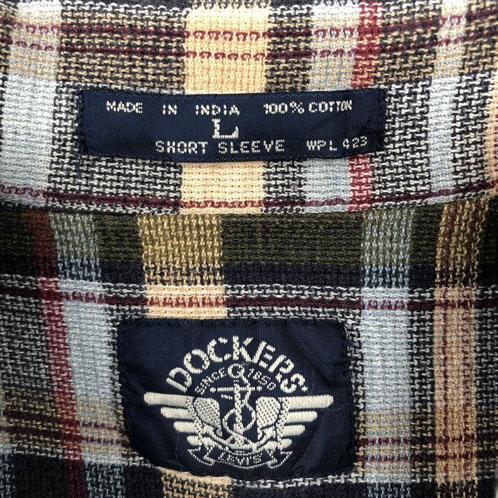 Dockers Short Sleeve Cotton Check Shirt, Box Shirt, Men's Size L cotton navy blue type Vintage Second Hand