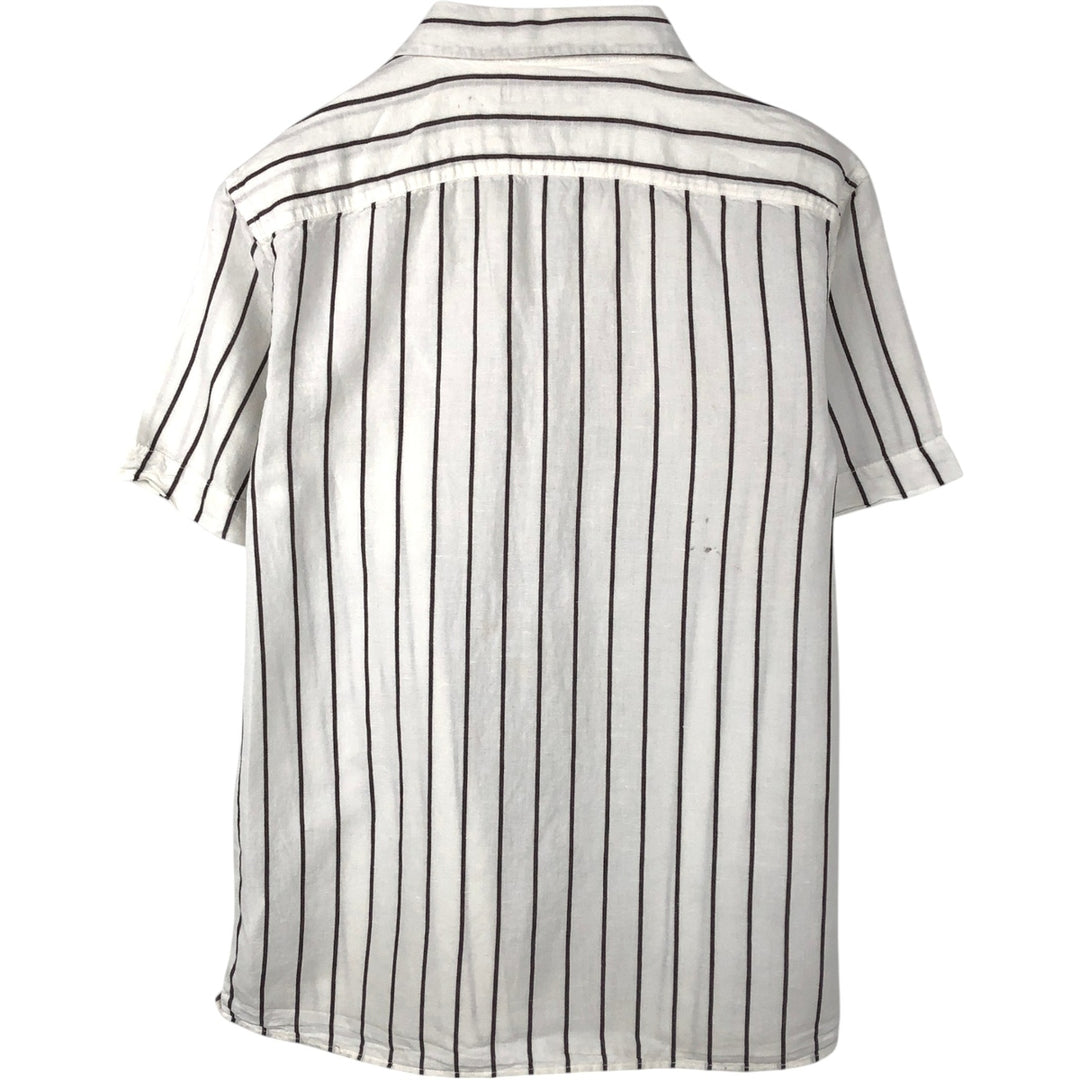 2000'S Banana Republic Slim Fit Stripe Pattern Short-Sleeve Open Collar Linen Shirt, Boxy Shirt, Men's Size S (approx.) linen white type Vintage Second Hand