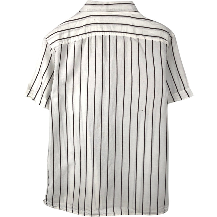 2000'S Banana Republic Slim Fit Stripe Pattern Short-Sleeve Open Collar Linen Shirt, Boxy Shirt, Men's Size S (approx.) linen white type Vintage Second Hand