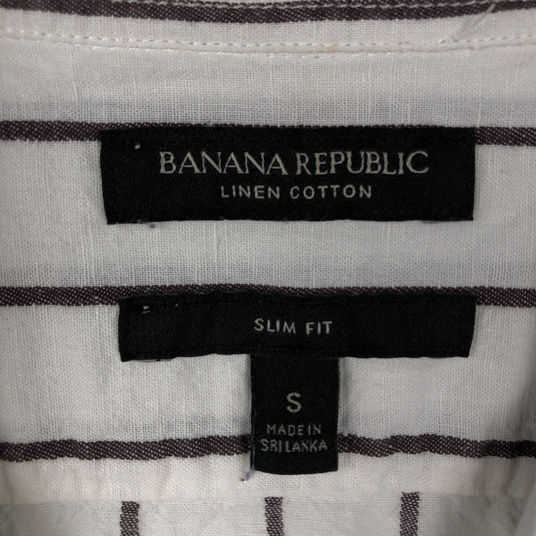 2000'S Banana Republic Slim Fit Stripe Pattern Short-Sleeve Open Collar Linen Shirt, Boxy Shirt, Men's Size S (approx.) linen white type Vintage Second Hand