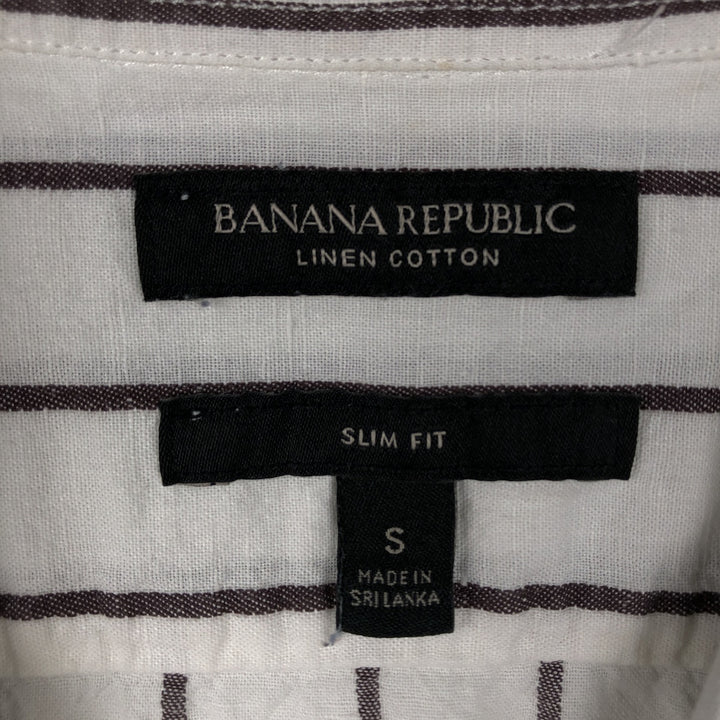 2000'S Banana Republic Slim Fit Stripe Pattern Short-Sleeve Open Collar Linen Shirt, Boxy Shirt, Men's Size S (approx.) linen white type Vintage Second Hand
