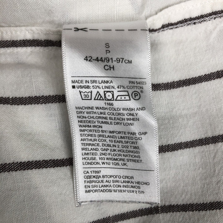 2000'S Banana Republic Slim Fit Stripe Pattern Short-Sleeve Open Collar Linen Shirt, Boxy Shirt, Men's Size S (approx.) linen white type Vintage Second Hand