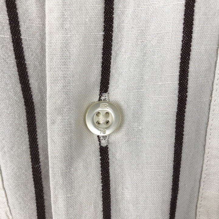 2000'S Banana Republic Slim Fit Stripe Pattern Short-Sleeve Open Collar Linen Shirt, Boxy Shirt, Men's Size S (approx.) linen white type Vintage Second Hand