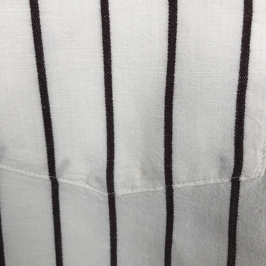 2000'S Banana Republic Slim Fit Stripe Pattern Short-Sleeve Open Collar Linen Shirt, Boxy Shirt, Men's Size S (approx.) linen white type Vintage Second Hand
