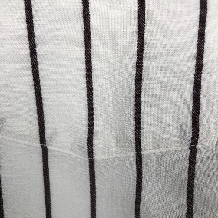 2000'S Banana Republic Slim Fit Stripe Pattern Short-Sleeve Open Collar Linen Shirt, Boxy Shirt, Men's Size S (approx.) linen white type Vintage Second Hand