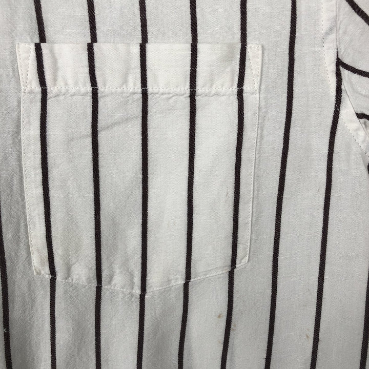 2000'S Banana Republic Slim Fit Stripe Pattern Short-Sleeve Open Collar Linen Shirt, Boxy Shirt, Men's Size S (approx.) linen white type Vintage Second Hand