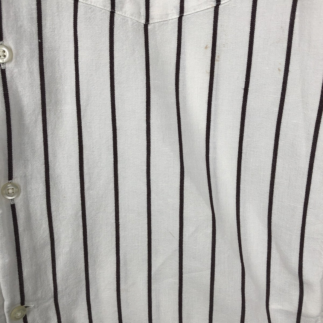 2000'S Banana Republic Slim Fit Stripe Pattern Short-Sleeve Open Collar Linen Shirt, Boxy Shirt, Men's Size S (approx.) linen white type Vintage Second Hand