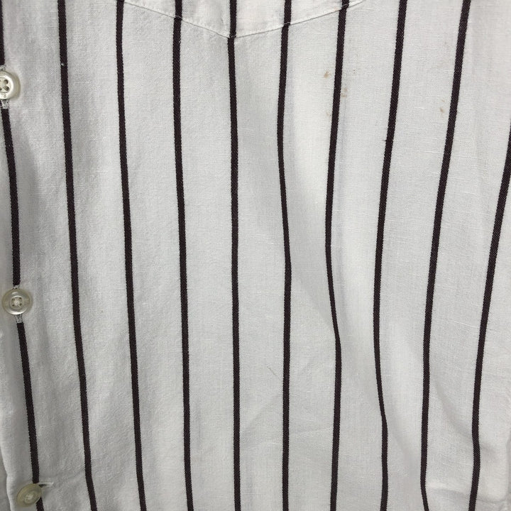 2000'S Banana Republic Slim Fit Stripe Pattern Short-Sleeve Open Collar Linen Shirt, Boxy Shirt, Men's Size S (approx.) linen white type Vintage Second Hand