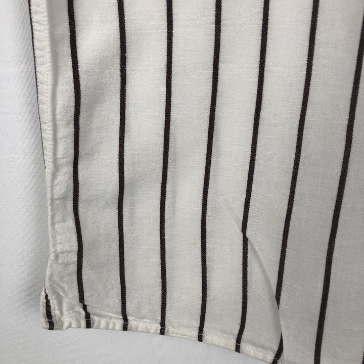 2000'S Banana Republic Slim Fit Stripe Pattern Short-Sleeve Open Collar Linen Shirt, Boxy Shirt, Men's Size S (approx.) linen white type Vintage Second Hand