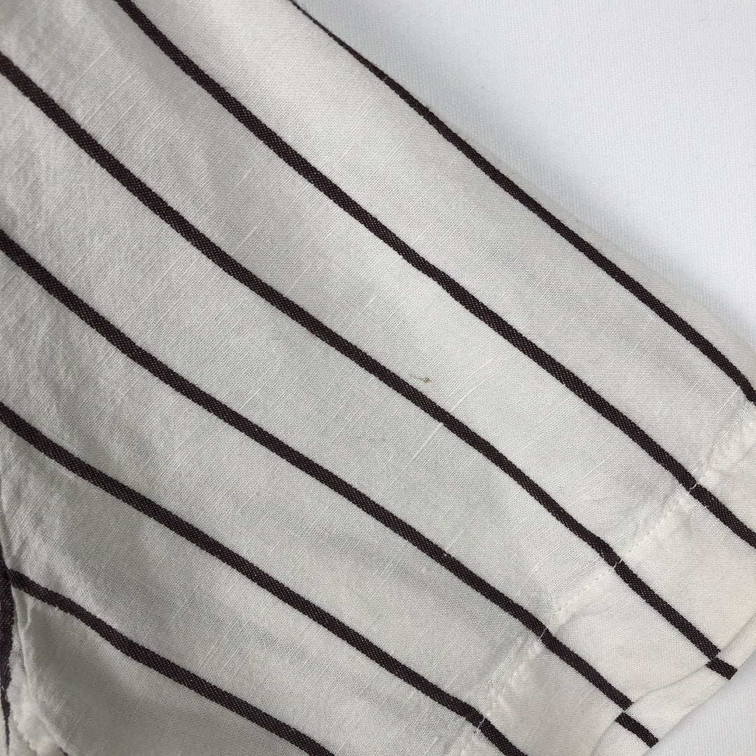 2000'S Banana Republic Slim Fit Stripe Pattern Short-Sleeve Open Collar Linen Shirt, Boxy Shirt, Men's Size S (approx.) linen white type Vintage Second Hand