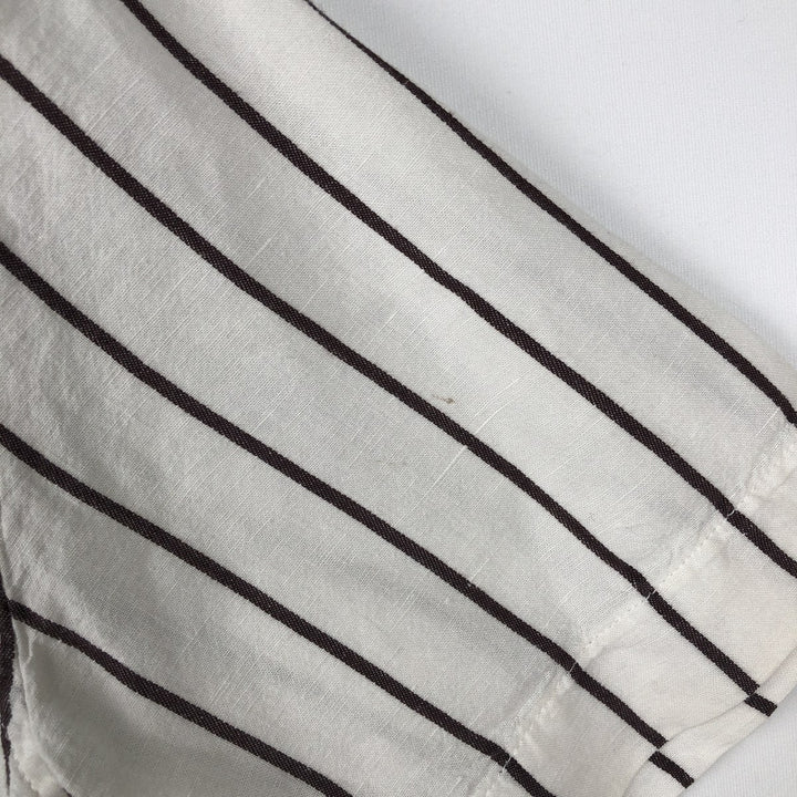 2000'S Banana Republic Slim Fit Stripe Pattern Short-Sleeve Open Collar Linen Shirt, Boxy Shirt, Men's Size S (approx.) linen white type Vintage Second Hand