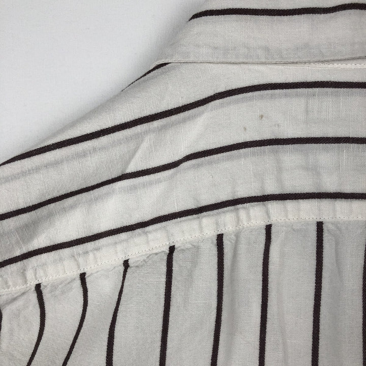 2000'S Banana Republic Slim Fit Stripe Pattern Short-Sleeve Open Collar Linen Shirt, Boxy Shirt, Men's Size S (approx.) linen white type Vintage Second Hand