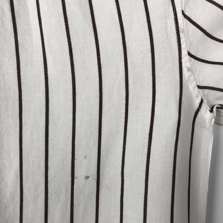 2000'S Banana Republic Slim Fit Stripe Pattern Short-Sleeve Open Collar Linen Shirt, Boxy Shirt, Men's Size S (approx.) linen white type Vintage Second Hand