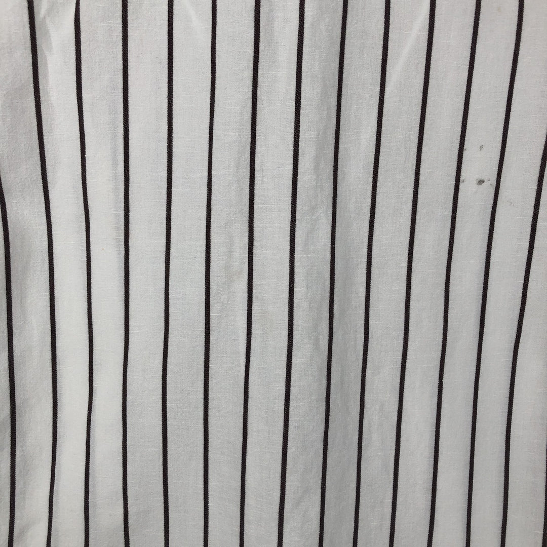 2000'S Banana Republic Slim Fit Stripe Pattern Short-Sleeve Open Collar Linen Shirt, Boxy Shirt, Men's Size S (approx.) linen white type Vintage Second Hand