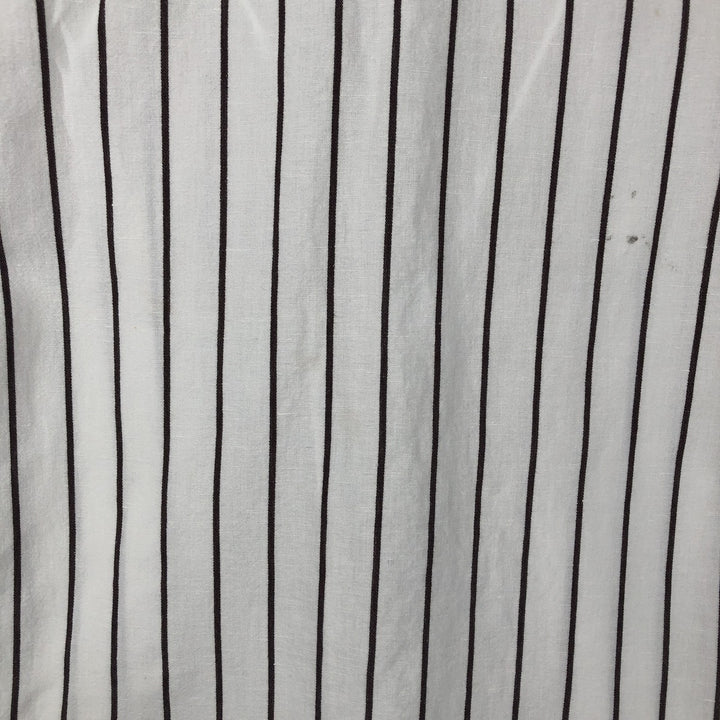 2000'S Banana Republic Slim Fit Stripe Pattern Short-Sleeve Open Collar Linen Shirt, Boxy Shirt, Men's Size S (approx.) linen white type Vintage Second Hand