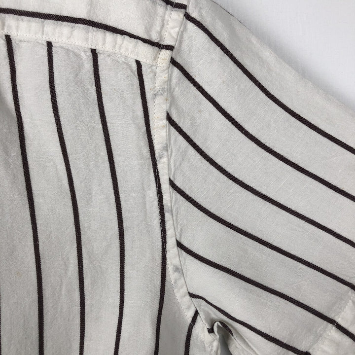 2000'S Banana Republic Slim Fit Stripe Pattern Short-Sleeve Open Collar Linen Shirt, Boxy Shirt, Men's Size S (approx.) linen white type Vintage Second Hand