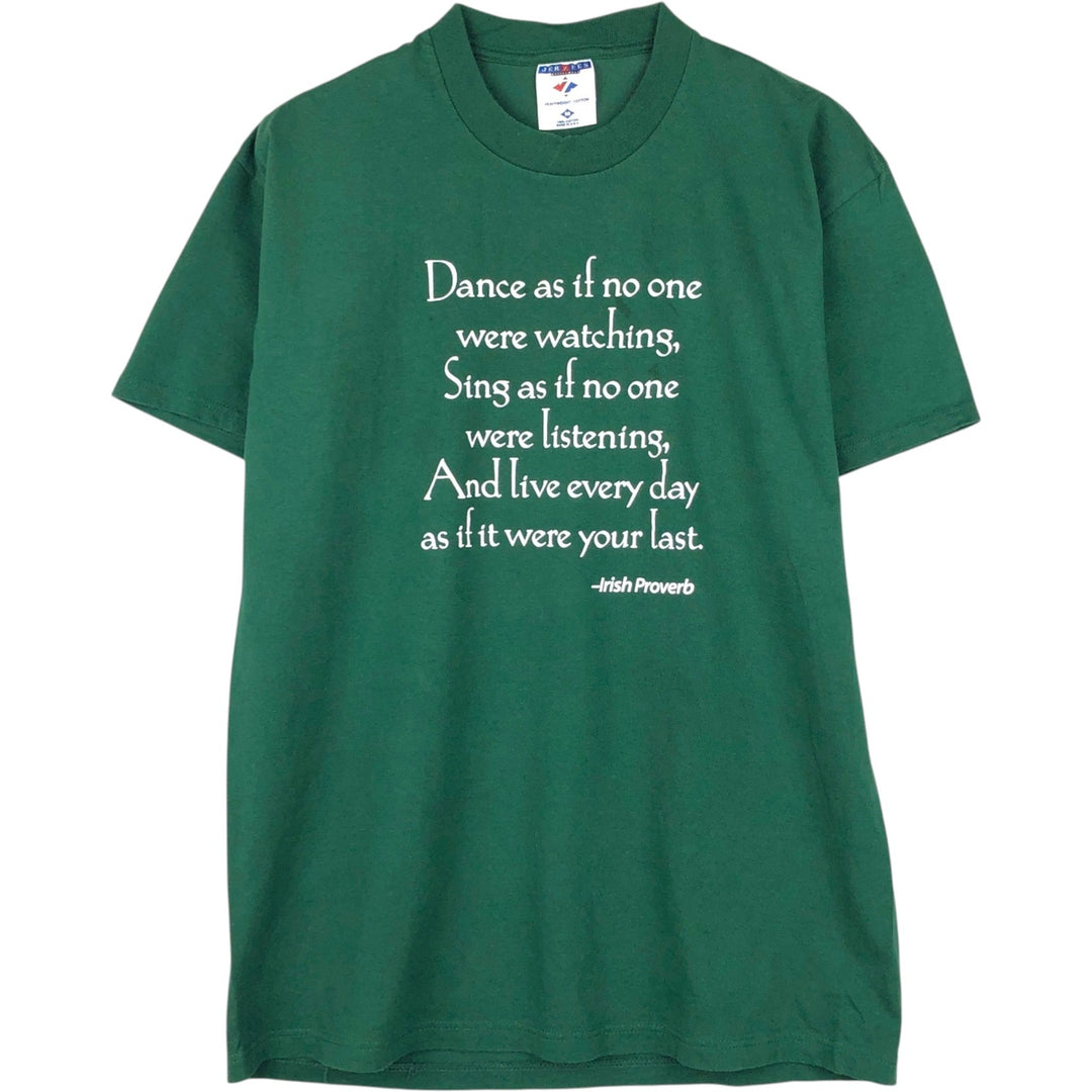 90'S Jerzees Message Print T-Shirt, Made in USA, Men's Size M (Equivalent), Vintage cotton green type Vintage Second Hand