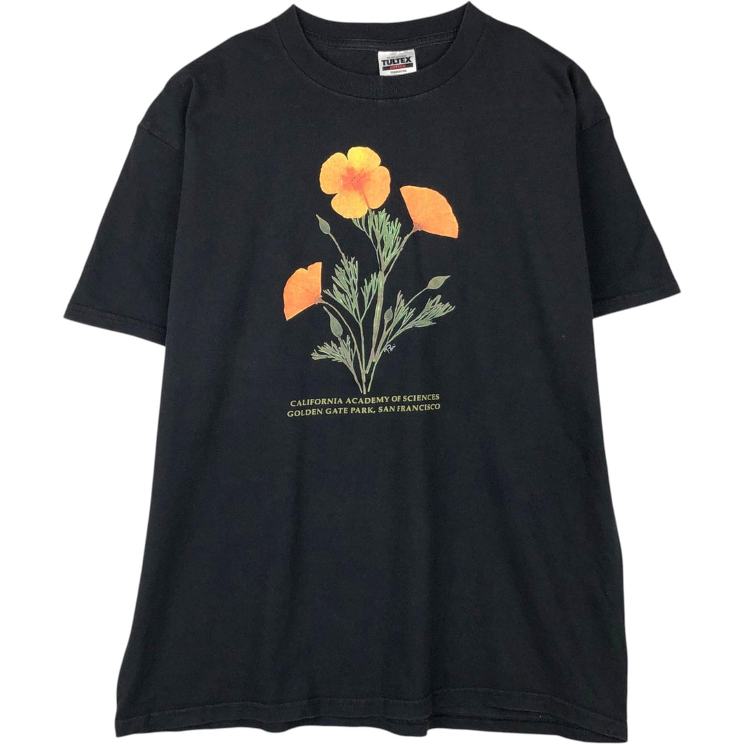 TULTEX Floral Art T-Shirt, Men's Size XL (approx.) cotton black type Vintage Second Hand