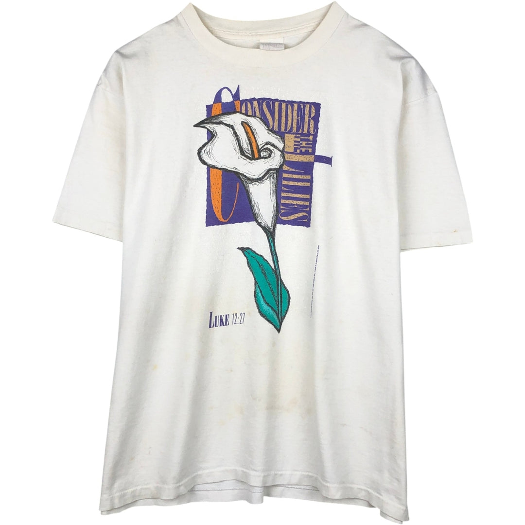 90'S LIBERTY GRAPHICS floral art t-shirt, men's size L equivalent, vintage. unclear white type Vintage Second Hand