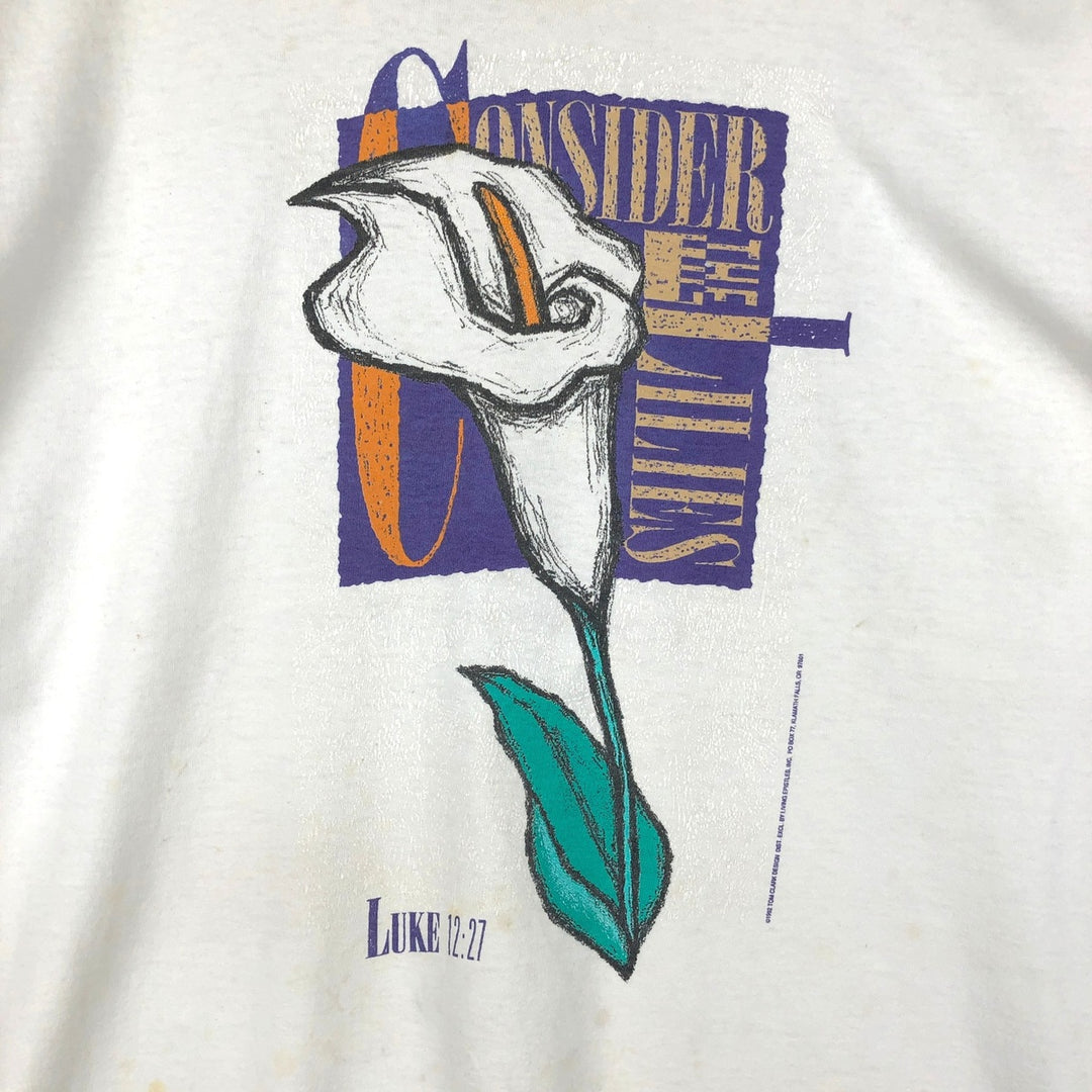 90'S LIBERTY GRAPHICS floral art t-shirt, men's size L equivalent, vintage. unclear white type Vintage Second Hand