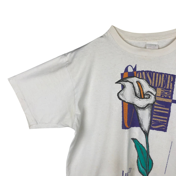 90'S LIBERTY GRAPHICS floral art t-shirt, men's size L equivalent, vintage. unclear white type Vintage Second Hand