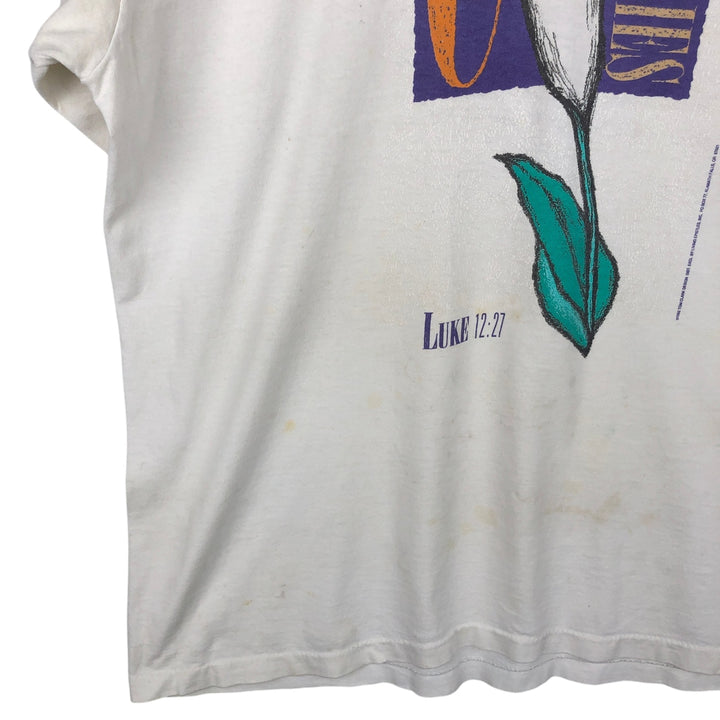 90'S LIBERTY GRAPHICS floral art t-shirt, men's size L equivalent, vintage. unclear white type Vintage Second Hand