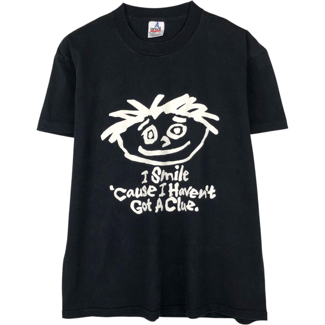90'S Anvil message print T-shirt, men's size L (approx.), vintage. cotton black type Vintage Second Hand