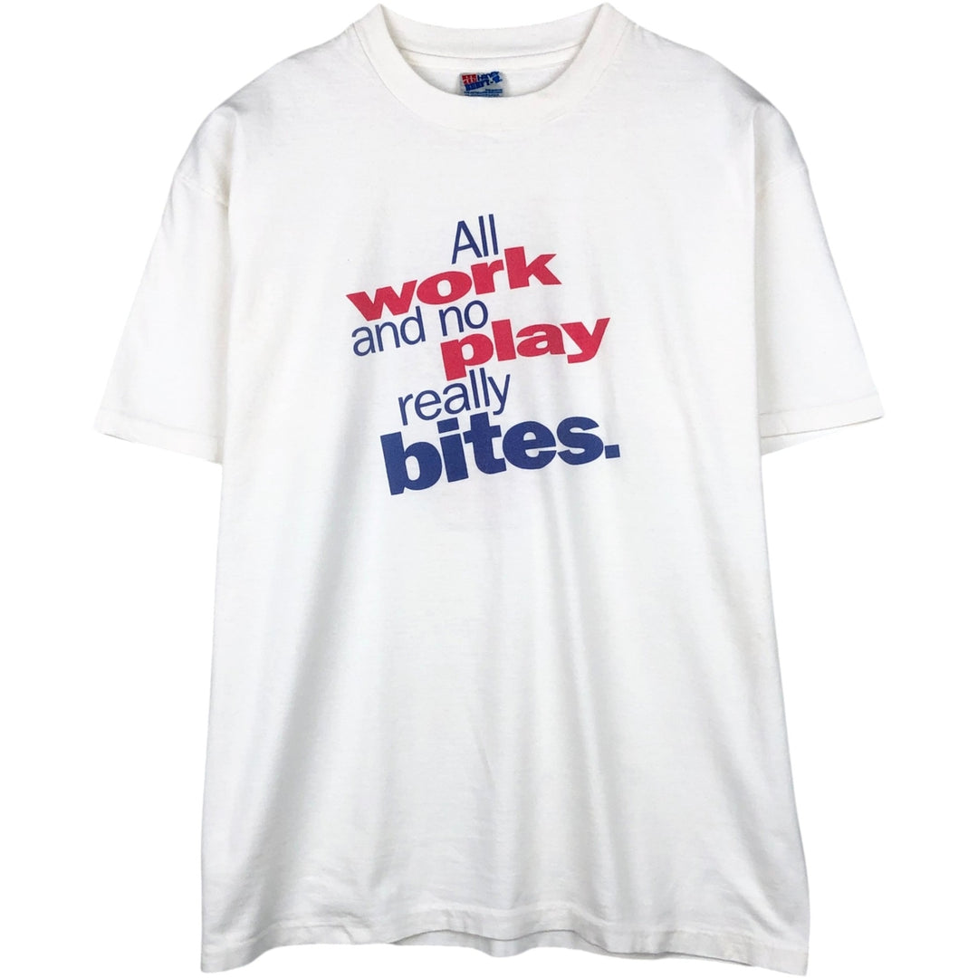 90'S Hanes Message Print T-Shirt, Made in USA, Men's XL (approx.), Vintage cotton pale white type Vintage Second Hand