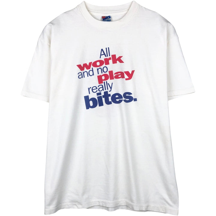 90'S Hanes Message Print T-Shirt, Made in USA, Men's XL (approx.), Vintage cotton pale white type Vintage Second Hand