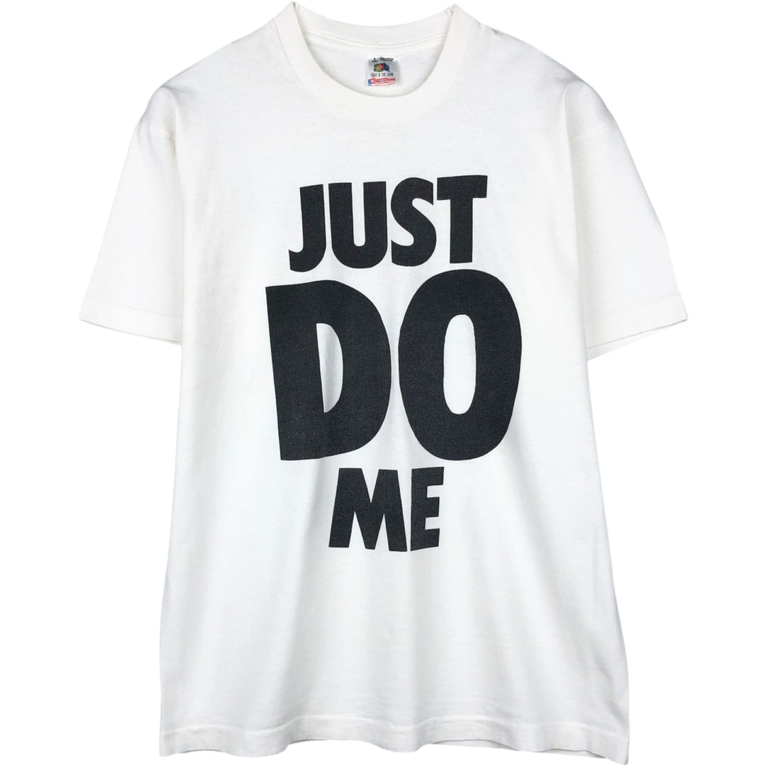 90'S Fruit of the Loom Message Print T-Shirt Made in USA Men's L Size Vintage cotton white type Vintage Second Hand