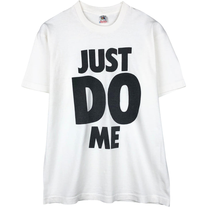 90'S Fruit of the Loom Message Print T-Shirt Made in USA Men's L Size Vintage cotton white type Vintage Second Hand
