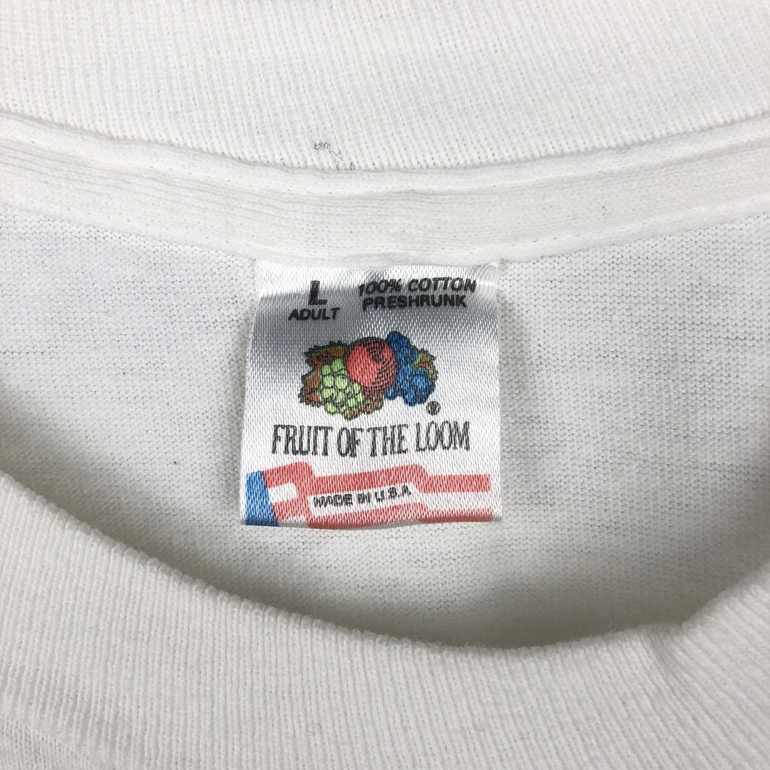 90'S Fruit of the Loom Message Print T-Shirt Made in USA Men's L Size Vintage cotton white type Vintage Second Hand