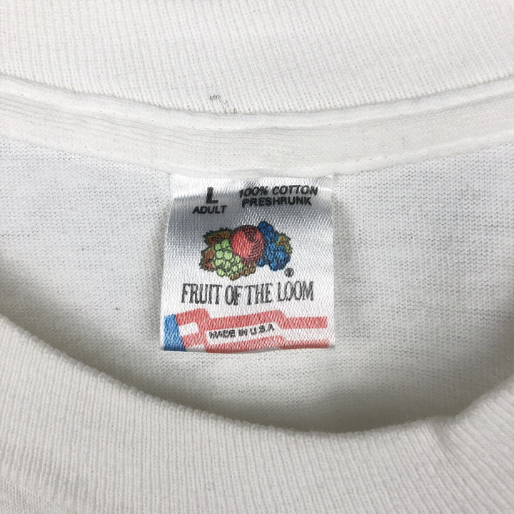 90'S Fruit of the Loom Message Print T-Shirt Made in USA Men's L Size Vintage cotton white type Vintage Second Hand