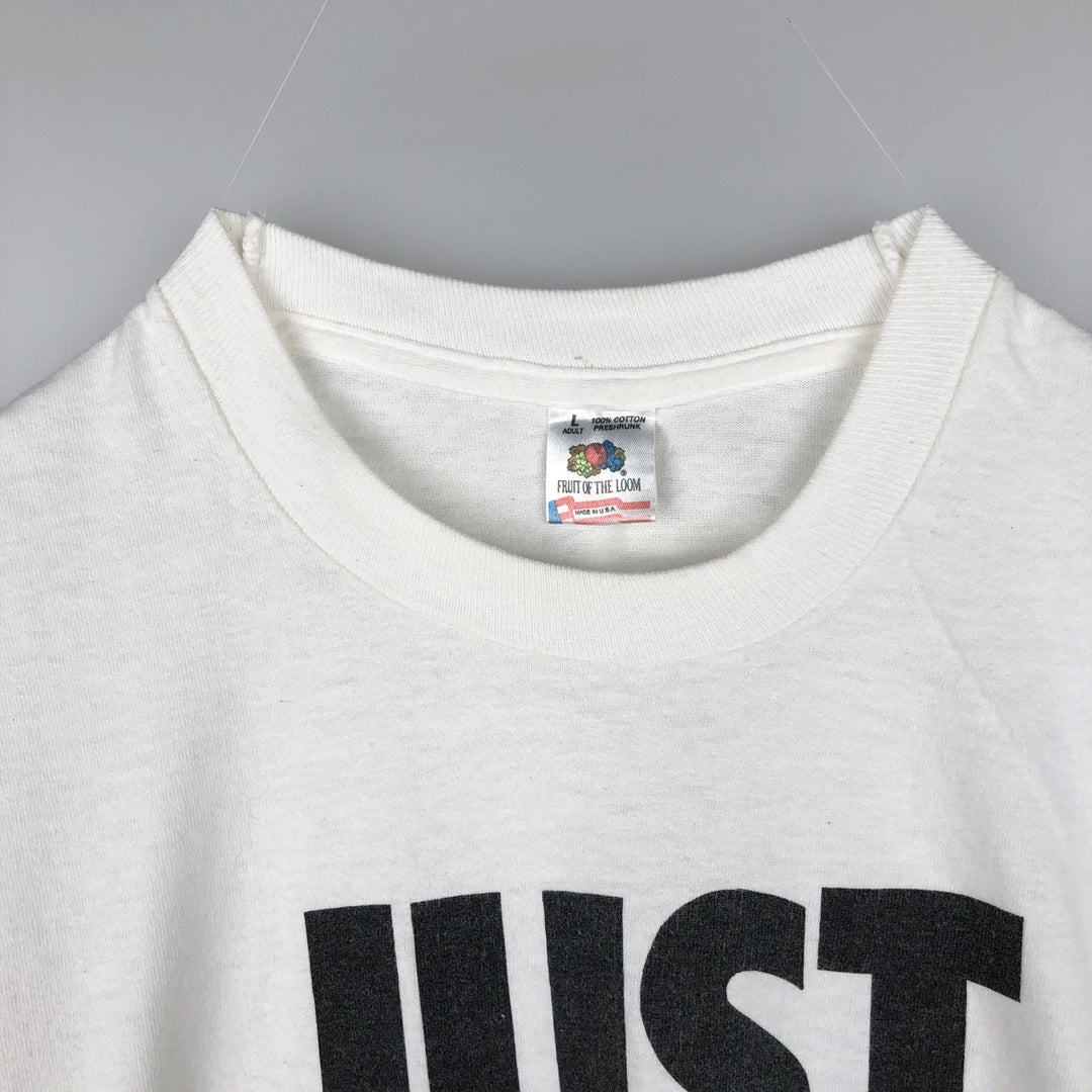90'S Fruit of the Loom Message Print T-Shirt Made in USA Men's L Size Vintage cotton white type Vintage Second Hand