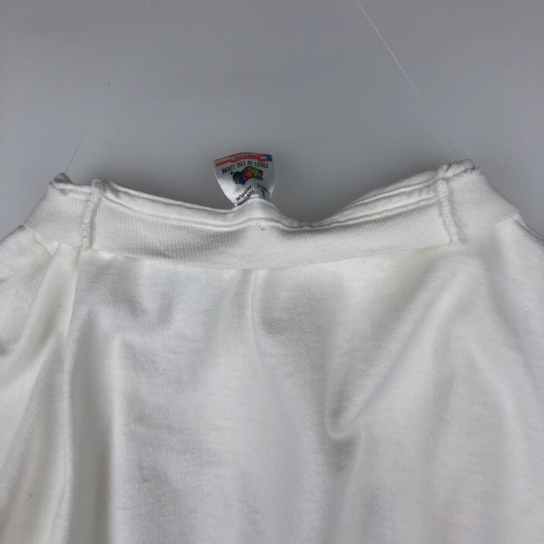 90'S Fruit of the Loom Message Print T-Shirt Made in USA Men's L Size Vintage cotton white type Vintage Second Hand