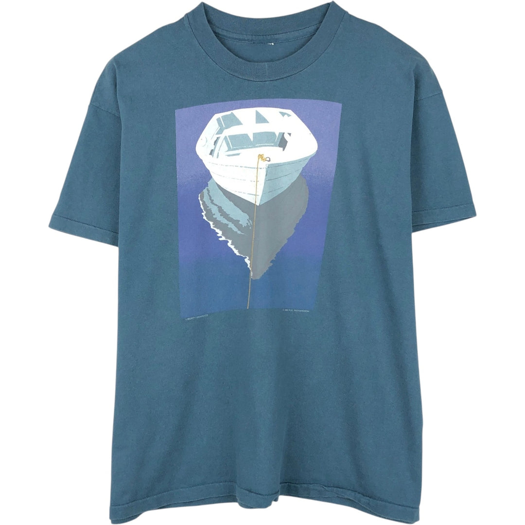 90'S LIBERTY GRAPHICS Art T-shirt, Men's Size L (approx.), Vintage unclear blue type Vintage Second Hand